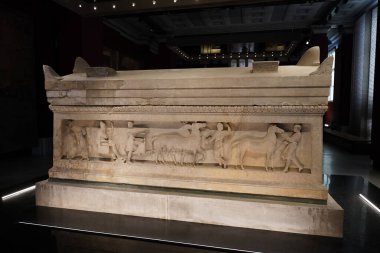 İSTANBUL, TÜRKİYE - 13 Temmuz 2023: İstanbul Arkeoloji Müzelerinde Sarcophagus