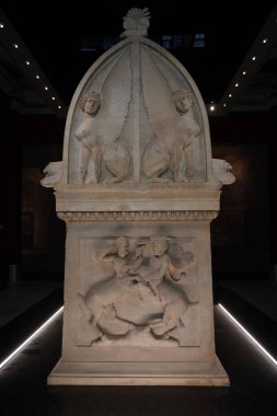 İSTANBUL, TURKIYE - 13 Temmuz 2023: İstanbul Arkeoloji Müzesinde Sidon 'un Lycian lahiti