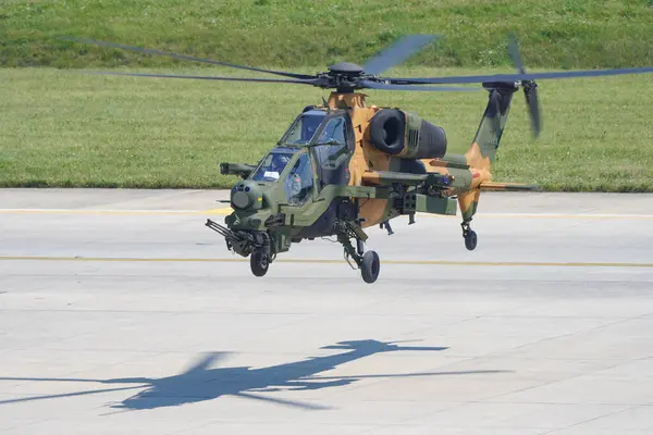 stock image ISTANBUL, TURKIYE - APRIL 30, 2023: Turkish Army TAI T-129A ATAK displayed at Istanbul Ataturk Airport during Teknofest Istanbul