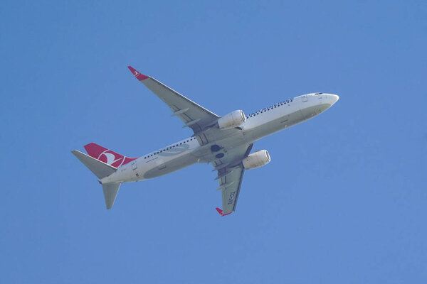 ISTANBUL, TURKIYE - MAY 01, 2023: Turkish Airlines Boeing 737-8F2 (60017) landing to Istanbul International Airport
