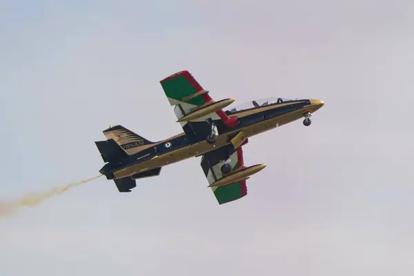 stock image ISTANBUL, TURKIYE - APRIL 29, 2023: Fursan Al Emarat, United Arab Emirates Air Force aerobatic demonstration team display in Istanbul Ataturk Airport during Teknofest Istanbul