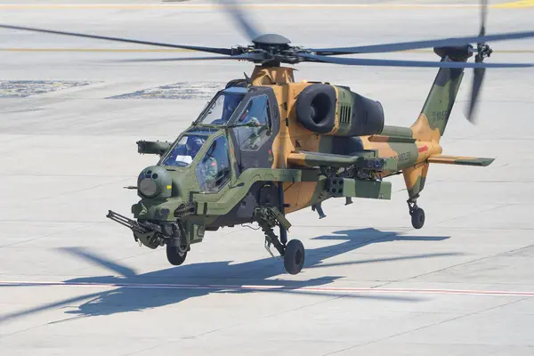 Stock image ISTANBUL, TURKIYE - APRIL 30, 2023: Turkish Army TAI T-129A ATAK displayed at Istanbul Ataturk Airport during Teknofest Istanbul