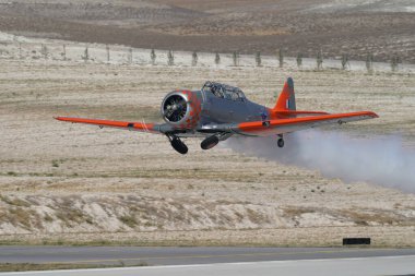 ESKISEHIR, TURKIYE - 16 Eylül 2023: M.S.O Hava ve Uzay Müzesi Kuzey Amerika AT-6G Texan (SA079) Sivrihisar SHG Airshow 'da sergilendi