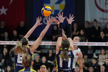 ISTANBUL, TURKIYE - NOVEMBER 24, 2023: Vakıfbank - Fenerbahçe Opet Türkiye Sultanlar Ligi karşılaşmasında Aslı Kalac ve Bojana Drca