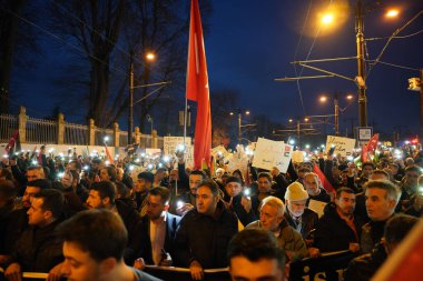 ISTANBUL, TURKEY - JANUARY 01, 2024: People Gathered in Sultanahmet Square and Walk to Galata Bridge to Support for Palestine clipart