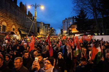 ISTANBUL, TURKEY - JANUARY 01, 2024: People Gathered in Sultanahmet Square and Walk to Galata Bridge to Support for Palestine clipart