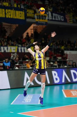 ISTANBUL, TURKIYE - FEBRUARY 04, 2024: Bojana Drca Burhan Felek Spor Salonu 'nda Fenerbahçe Opet-Galatasaray Daikin Türk Sultanlar Ligi karşılaşmasında görev yapıyor