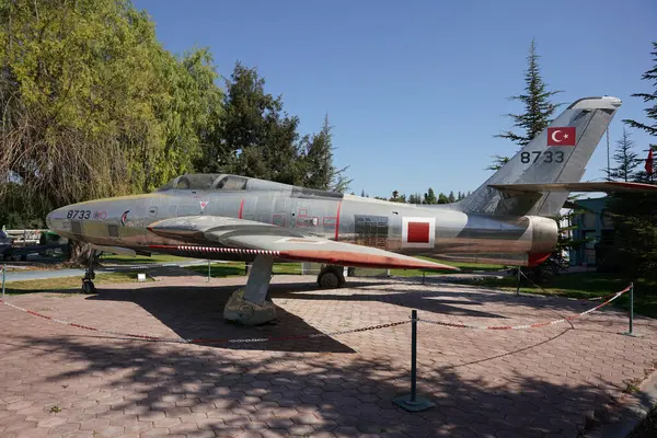 stock image ESKISEHIR, TURKIYE - SEPTEMBER 17, 2023: Turkish Air Force Republic RF-84F Thunderflash (8733) displayed at Vecihi Hurkus Aviation Park