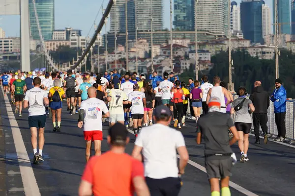 stock image ISTANBUL, TURKIYE - NOVEMBER 05, 2023: Athletes running in 45. Istanbul marathon which includes two continents in one race.