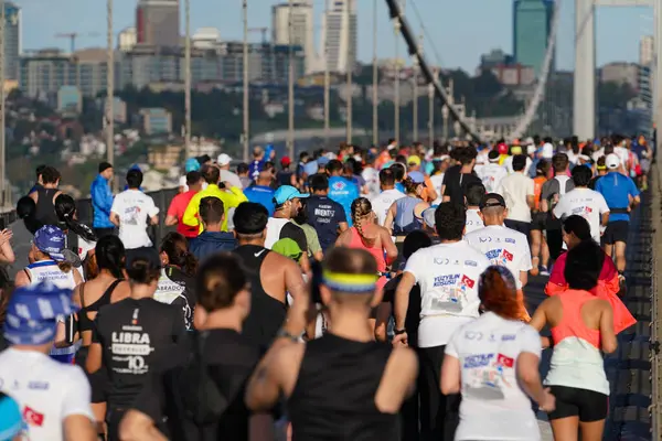 stock image ISTANBUL, TURKIYE - NOVEMBER 05, 2023: Athletes running in 45. Istanbul marathon which includes two continents in one race.