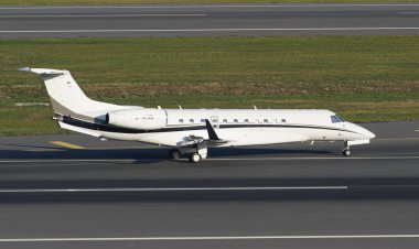 ISTANBUL, TURKIYE - NOVEMBER 05, 2022: Air Hamburg Embraer 135BJ (1171) landing to Istanbul International Airport