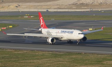 ISTANBUL, TURKIYE - NOVEMBER 05, 2022: Turkish Airlines Airbus A330-223 (949) landing to Istanbul International Airport