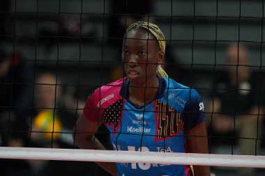 ISTANBUL, TURKIYE - NOVEMBER 29, 2023: Paola Egonu in Vakifbank vs Vero Volley Milano CEV Champions League Volley match in Vakifbank Sport Hall clipart