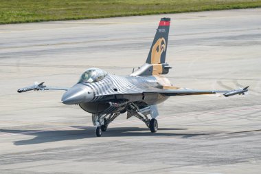 ISTANBUL, TURKIYE - APRIL 29, 2023: SOLOTURK, Turkish Air Force General Dynamics F-16C Fighting Falcon display in Istanbul Ataturk Airport during Teknofest Istanbul clipart