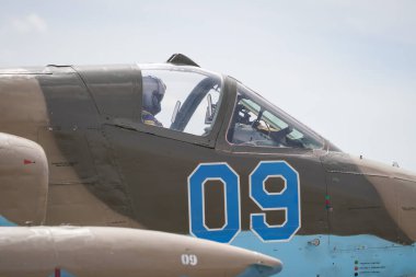 KONYA, TURKIYE - MAY 09, 2023: Azerbaijani Air Force Sukhoi Su-25 Frogfoot (25508101029) taxiing in Konya Airport during Anatolian Eagle Air Force Exercise clipart