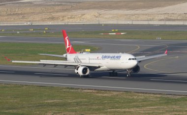 ISTANBUL, TURKIYE - NOVEMBER 05, 2022: Turkish Airlines Airbus A330-343X (1172) landing to Istanbul International Airport