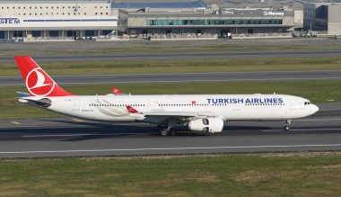 ISTANBUL, TURKIYE - NOVEMBER 05, 2022: Turkish Airlines Airbus A330-343X (1172) landing to Istanbul International Airport