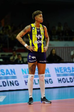 ISTANBUL, TURKIYE - 19 Mart 2024: Melissa Vargas Fenerbahçe Opet 'te Vero Volley Milano CEV Şampiyonlar Ligi Voleybol ligi Burhan Felek Spor Salonu' nda oynanan karşılaşma