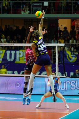 ISTANBUL, TURKIYE - 19 Mart 2024: Melissa Vargas, Burhan Felek Spor Salonu 'nda Fenerbahçe Opet, Vero Volley Milano CEV Şampiyonlar Ligi Voleybol Ligi Şampiyonlar Ligi karşılaşmasında