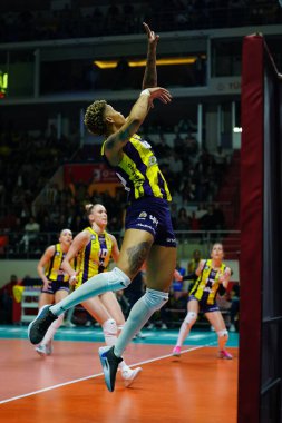 ISTANBUL, TURKIYE - 19 Mart 2024: Melissa Vargas, Burhan Felek Spor Salonu 'nda Fenerbahçe Opet, Vero Volley Milano CEV Şampiyonlar Ligi Voleybol Ligi Şampiyonlar Ligi karşılaşmasında