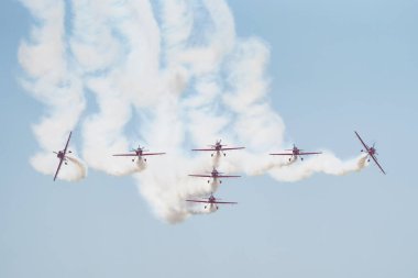 ISTANBUL, TURKIYE - Mayıs 01, 2023: Fas Marche Verte - İstanbul Teknofest sırasında İstanbul Atatürk Havalimanı 'nda Yeşil Mart akrobatik gösteri ekibi