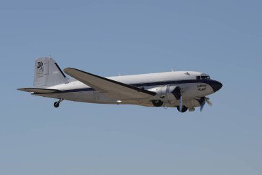 ESKISEHIR, TURKIYE - SEPTEMBER 16, 2023: M.S.O Air and Space Museum Douglas DC-3A (2204) displayed at Sivrihisar SHG Airshow clipart