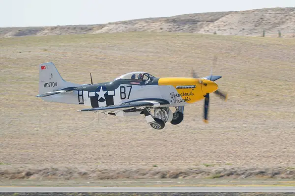 stock image ESKISEHIR, TURKIYE - SEPTEMBER 17, 2023: M.S.O Air and Space Museum North American P-51D Mustang (122-39608) displayed at Sivrihisar SHG Airshow