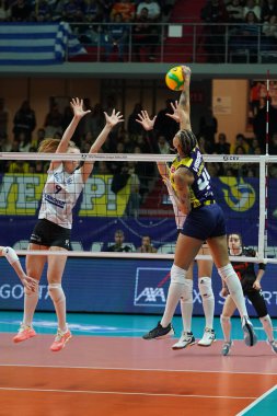 ISTANBUL, TURKIYE - 28 Şubat 2024: Melissa Vargas, Fenerbahçe Opet 'e karşı Allianz MTV Stuttgart CEV Şampiyonlar Ligi volesi Burhan Felek Spor Salonu' nda oynanan karşılaşmada