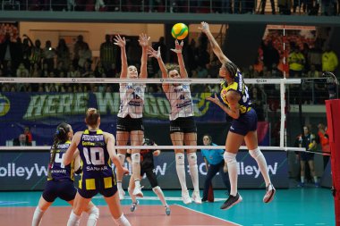 ISTANBUL, TURKIYE - 28 Şubat 2024: Melissa Vargas, Fenerbahçe Opet 'e karşı Allianz MTV Stuttgart CEV Şampiyonlar Ligi volesi Burhan Felek Spor Salonu' nda oynanan karşılaşmada