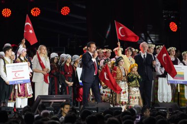 ISTANBUL, TURKIYE - APRIL 23, 2024: Istanbul Mayor Ekrem Imamoglu during 23 April National Sovereignty and Childrens Day of Turkiye in Istanbul clipart