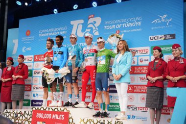 ISTANBUL, TURKIYE - APRIL 28, 2024: Cyclists in podium of Istanbul stage of Presidential Cycling Tour of Turkiye clipart