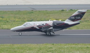 ISTANBUL, TURKIYE - APRIL 29, 2023: Toyo Aviation Cessna 525 CitationJet M2 (525-0955) landing to Istanbul Ataturk Airport clipart