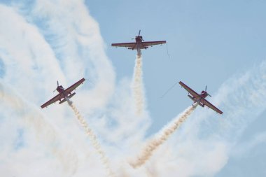 ISTANBUL, TURKIYE - Mayıs 01, 2023: Fas Marche Verte - İstanbul Teknofest sırasında İstanbul Atatürk Havalimanı 'nda Yeşil Mart akrobatik gösteri ekibi