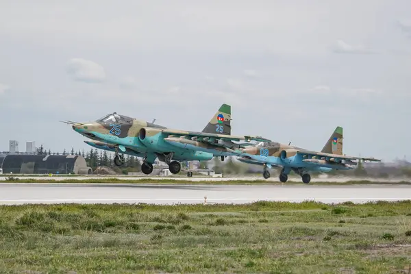 stock image KONYA, TURKIYE - MAY 09, 2023: Azerbaijani Air Force Sukhoi Su-25BM Frogfoot (255081106) take-off from Konya Airport during Anatolian Eagle Air Force Exercise