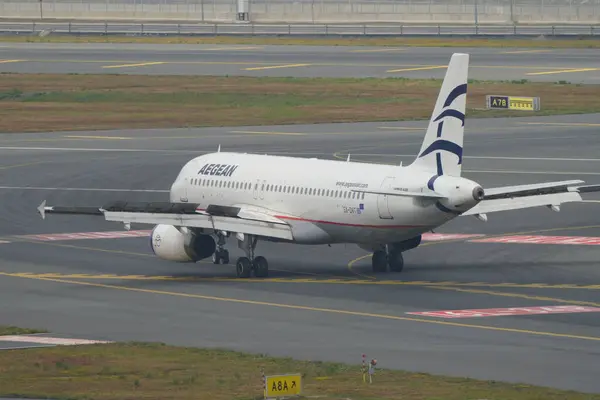 stock image ISTANBUL, TURKIYE - JUNE 17, 2023: Aegean Airlines Airbus A320-232 (3745) landing to Istanbul International Airport