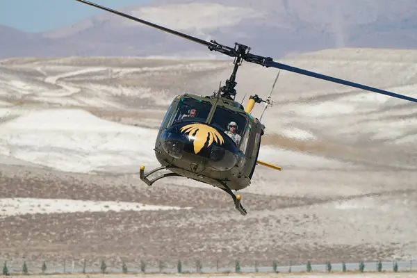 stock image ESKISEHIR, TURKIYE - SEPTEMBER 17, 2023: M.S.O Air and Space Museum Bell UH-1H Iroquois (9266) displayed at Sivrihisar SHG Airshow