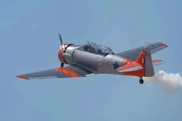 stock image ESKISEHIR, TURKIYE - SEPTEMBER 16, 2023: M.S.O Air and Space Museum North American AT-6G Texan (SA079) displayed at Sivrihisar SHG Airshow