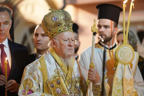 stock image ISTANBUL, TURKIYE - MAY 04, 2024: Ecumenical Patriarch Bartholomew of Constantinople during Easter in Ecumenical Patriarchate of Constantinople, Istanbul