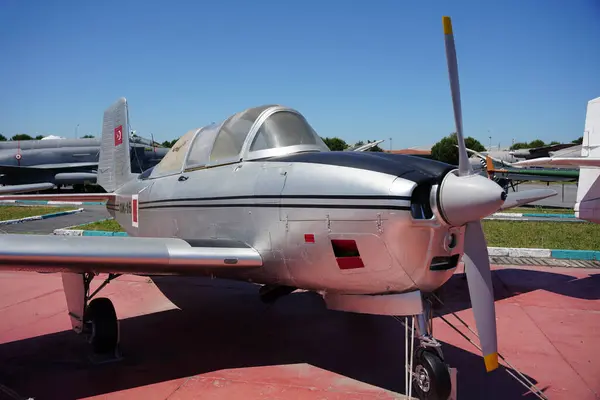 stock image ISTANBUL, TURKIYE - JUNE 01, 2024: Turkish Air Force Beechcraft T-34A Mentor (CCF-34-19) displayed at Istanbul Aviation Museum