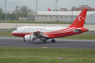 ISTANBUL, TURKIYE - APRIL 29, 2023: Turkish Government Airbus A318-112 Elite (3751) landing to Istanbul Ataturk Airport clipart