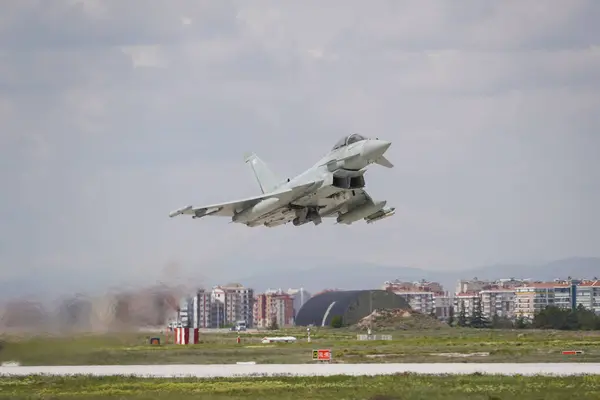 stock image KONYA, TURKIYE - MAY 09, 2023: United Kingdom Royal Air Force Eurofighter Typhoon FGR4 (BS124) take-off from Konya Airport during Anatolian Eagle Air Force Exercise