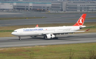 ISTANBUL, TURKIYE - JUNE 17, 2023: Turkish Airlines Airbus A330-343X (1170) landing to Istanbul International Airport clipart