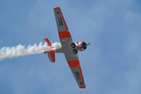 Stock image ESKISEHIR, TURKIYE - SEPTEMBER 16, 2023: M.S.O Air and Space Museum North American AT-6G Texan (SA079) displayed at Sivrihisar SHG Airshow