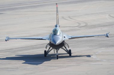 ISTANBUL, TURKIYE - APRIL 30, 2023: SOLOTURK, Turkish Air Force General Dynamics F-16C Fighting Falcon display in Istanbul Ataturk Airport during Teknofest Istanbul clipart