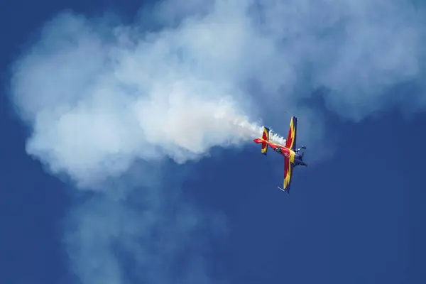 stock image ESKISEHIR, TURKIYE - SEPTEMBER 16, 2023: Romanian Hawks Aerobatics Team Extra 330SC (SC100) displayed at Sivrihisar SHG Airshow