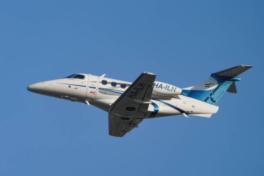 ISTANBUL, TURKIYE - MAY 01, 2023: Private Embraer 500 Phenom 100 (50000316) take-off from Istanbul Ataturk Airport clipart