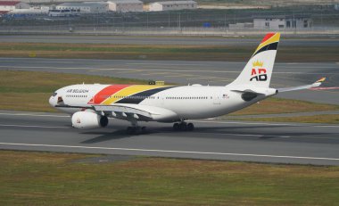 ISTANBUL, TURKIYE - JUNE 17, 2023: Air Belgium Airbus A330-243 (1486) landing to Istanbul International Airport clipart