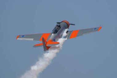 ESKISEHIR, TURKIYE - 16 Eylül 2023: M.S.O Hava ve Uzay Müzesi Kuzey Amerika AT-6G Texan (SA079) Sivrihisar SHG Airshow 'da sergilendi