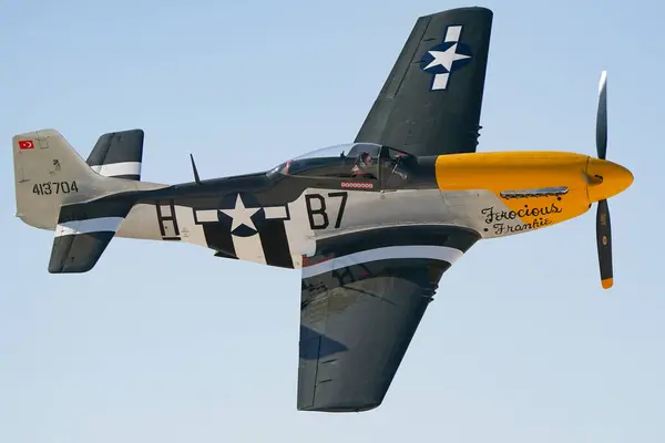 stock image ESKISEHIR, TURKIYE - SEPTEMBER 17, 2023: M.S.O Air and Space Museum North American P-51D Mustang (122-39608) displayed at Sivrihisar SHG Airshow