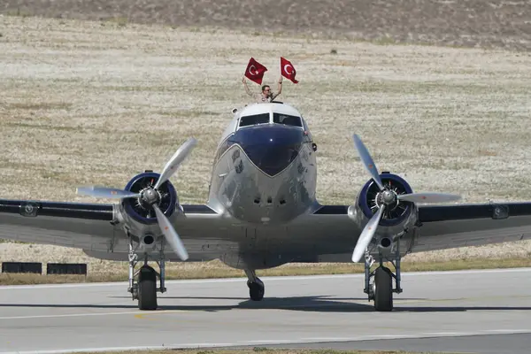 stock image ESKISEHIR, TURKIYE - SEPTEMBER 16, 2023: M.S.O Air and Space Museum Douglas DC-3A (2204) displayed at Sivrihisar SHG Airshow